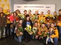 Foto: Kamaniņu braucēji ar olimpiskajām bronzas medaļām atgriežas Rīgā