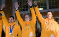 Foto: Latvijas olimpiskās skelotona komandas sagaidīšana Siguldā