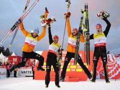 Vācijai divas zelta medaļas komandu disciplīnās PČ slēpošanā