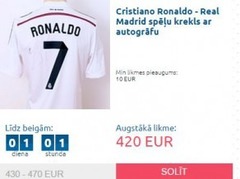 RH3 fonds rīt izsolīs Krištiānu Ronaldu parakstītu Madrides "Real" kreklu