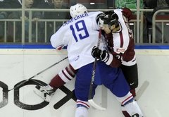 Pārbaudes spēle hokejā: Latvija - Francija 1:0 (rit 1.periods)