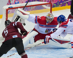 Olimpiskais hokeja turnīrs. Čehija - Latvija 3:2 (Rit 2.trešdaļa)